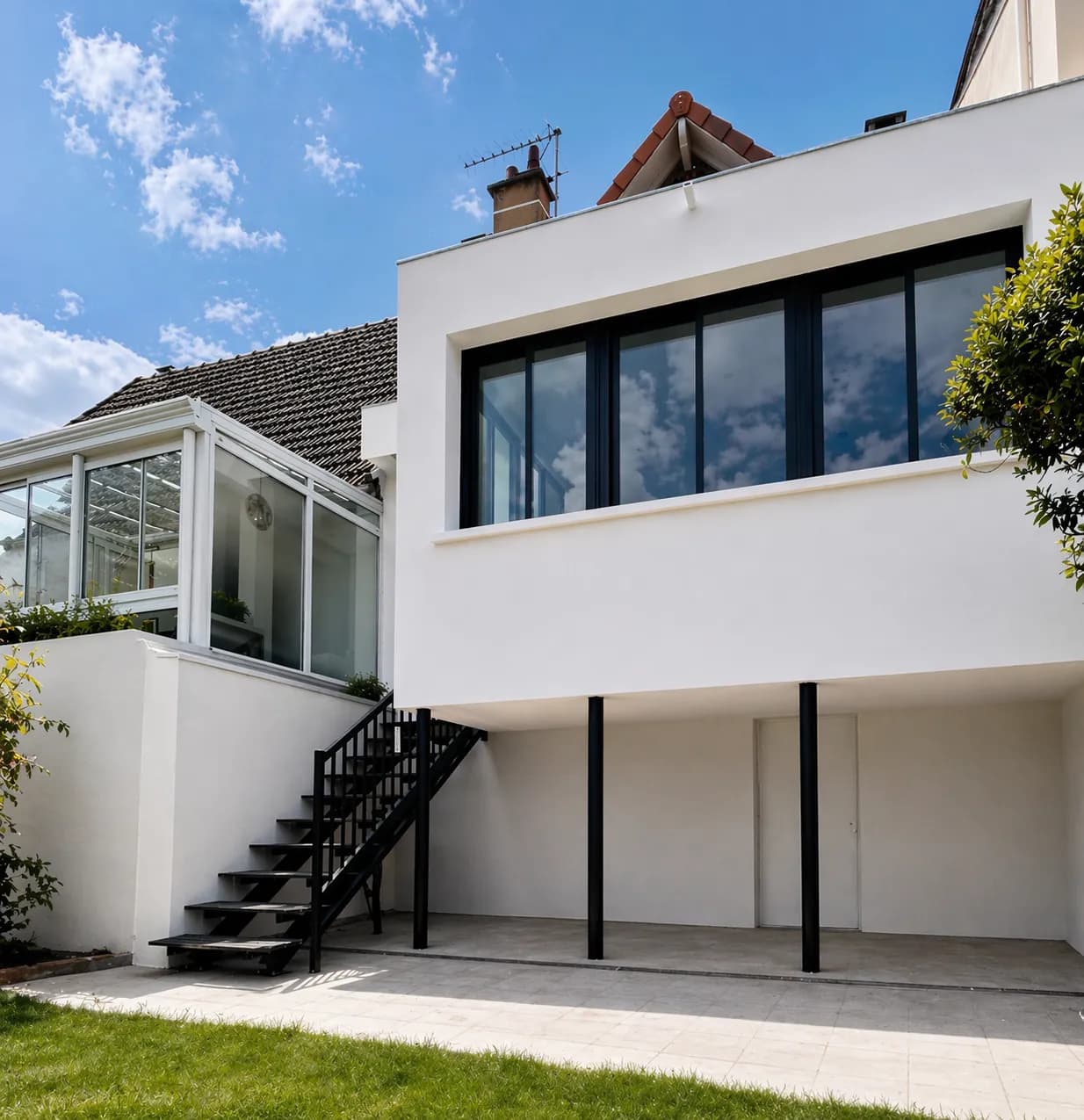 Extension contemporaine à Nanterre, studio perché entre ciel et jardin